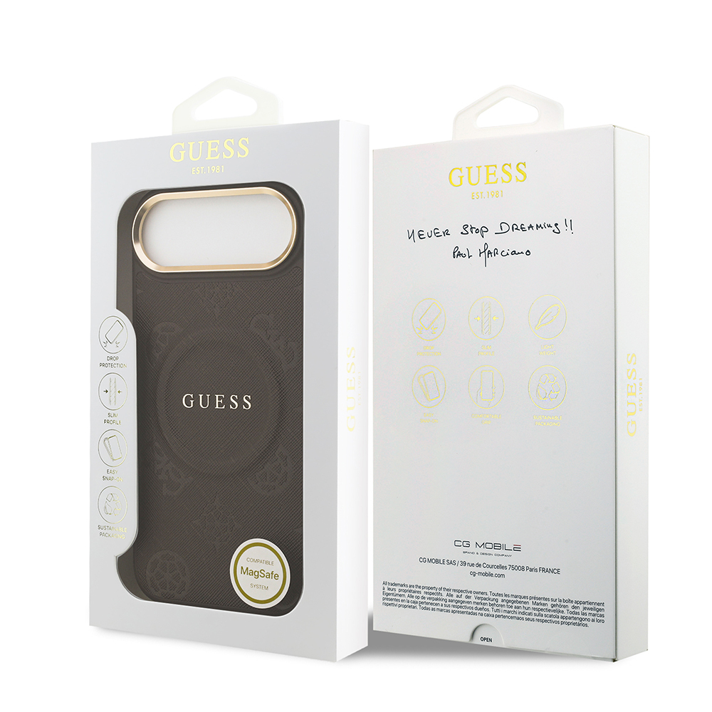 Apple iPhone 17 Air Kılıf Guess Orjinal Lisanslı M-safe Şarj Özellikli Sıcak Baskılı Yazı Logolu PU Deri Peony Kapak - 23