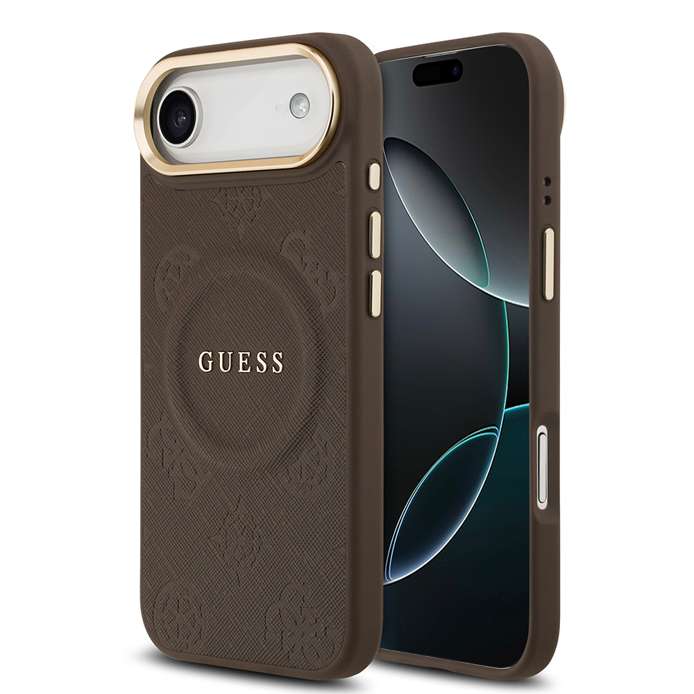 Apple iPhone 17 Air Kılıf Guess Orjinal Lisanslı M-safe Şarj Özellikli Sıcak Baskılı Yazı Logolu PU Deri Peony Kapak - 2