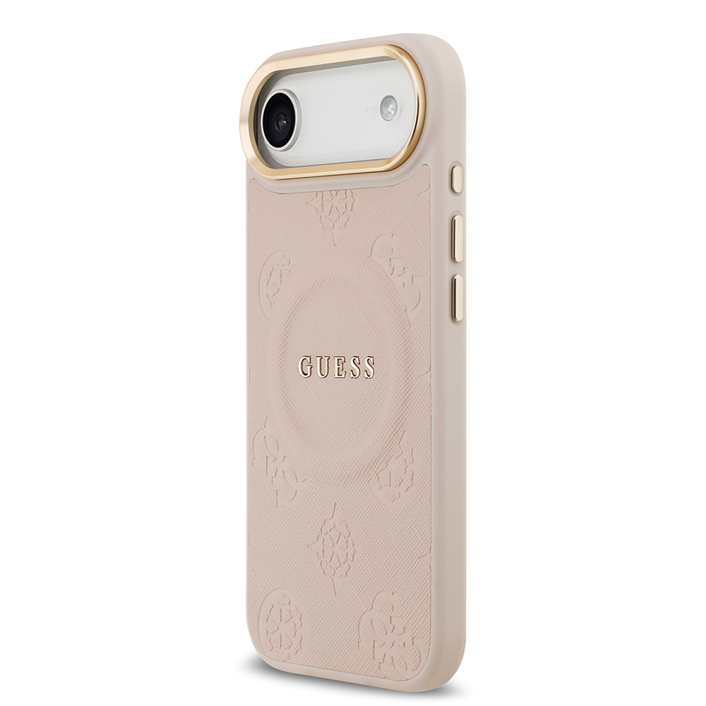 Apple iPhone 17 Air Kılıf Guess Orjinal Lisanslı M-safe Şarj Özellikli Sıcak Baskılı Yazı Logolu PU Deri Peony Kapak - 11