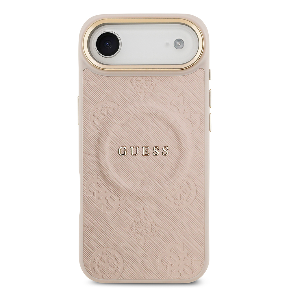 Apple iPhone 17 Air Kılıf Guess Orjinal Lisanslı M-safe Şarj Özellikli Sıcak Baskılı Yazı Logolu PU Deri Peony Kapak - 12