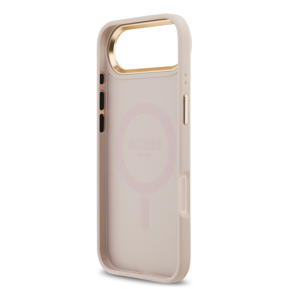 Apple iPhone 17 Air Kılıf Guess Orjinal Lisanslı M-safe Şarj Özellikli Sıcak Baskılı Yazı Logolu PU Deri Peony Kapak - 16