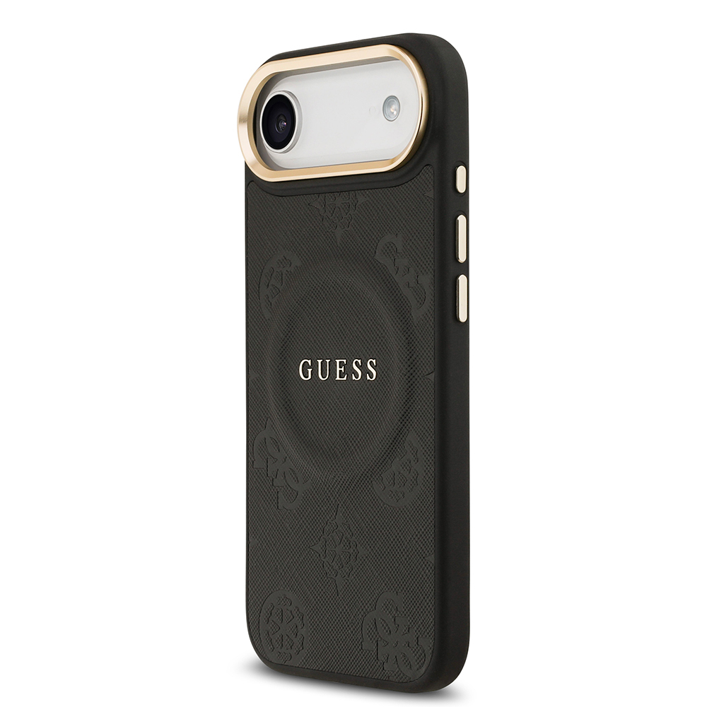 Apple iPhone 17 Air Kılıf Guess Orjinal Lisanslı M-safe Şarj Özellikli Sıcak Baskılı Yazı Logolu PU Deri Peony Kapak - 17