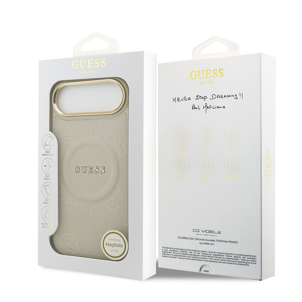 Apple iPhone 17 Air Kılıf Guess Orjinal Lisanslı M-safe Şarj Özellikli Sıcak Baskılı Yazı Logolu PU Deri Peony Kapak - 33