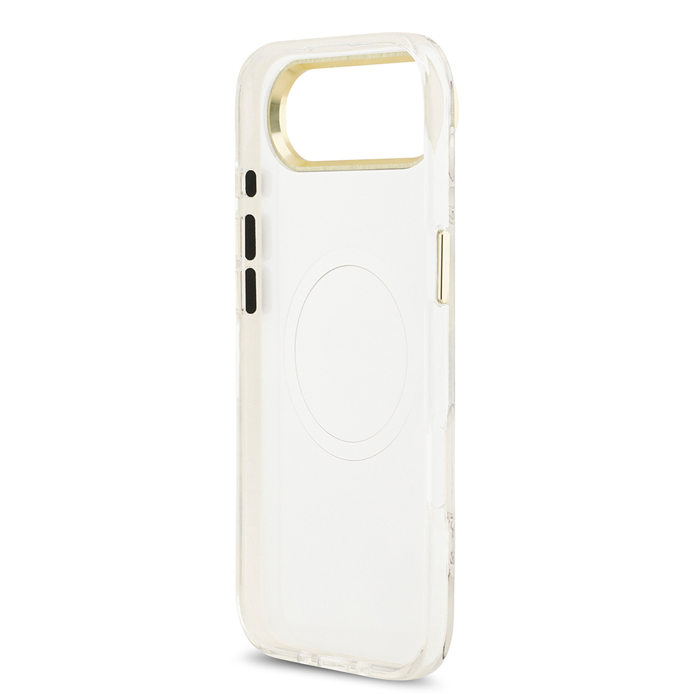 Apple iPhone 17 Air Kılıf Guess Orjinal Lisanslı M-safe Şarj Özellikli Simli Çiçek Desenli Metal Kamera Çerçeveli Üçgen Logolu Kapak - 11