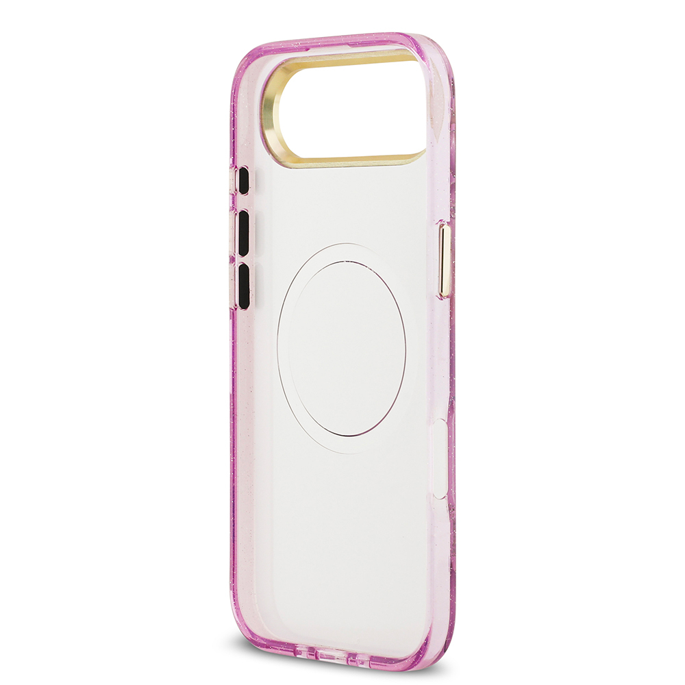 Apple iPhone 17 Air Kılıf Guess Orjinal Lisanslı M-safe Şarj Özellikli Simli Çiçek Desenli Metal Kamera Çerçeveli Üçgen Logolu Kapak - 17