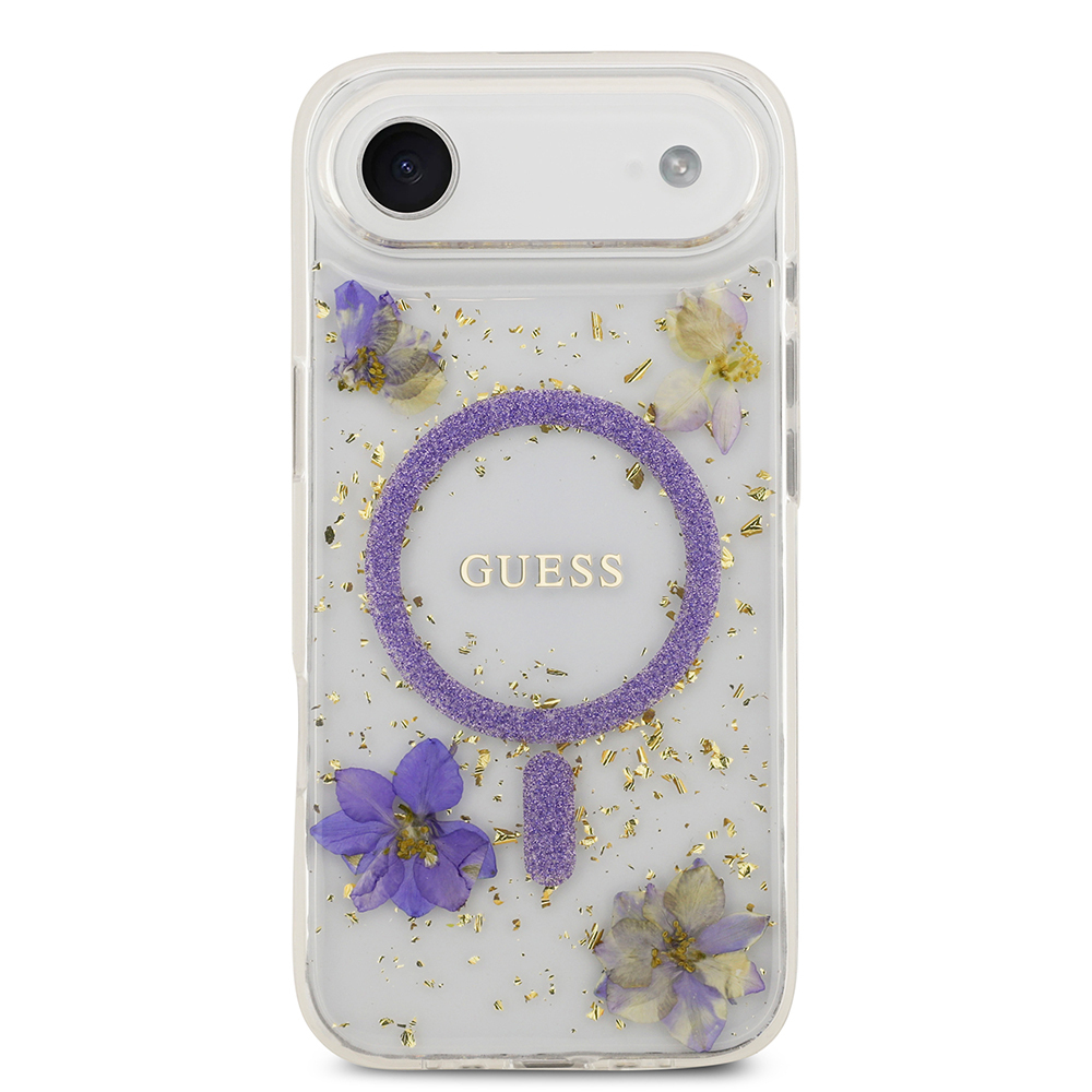 Apple iPhone 17 Air Kılıf Guess Orjinal Lisanslı M-safe Şarj Özellikli Transparan Resin Flowers Kapak - 5
