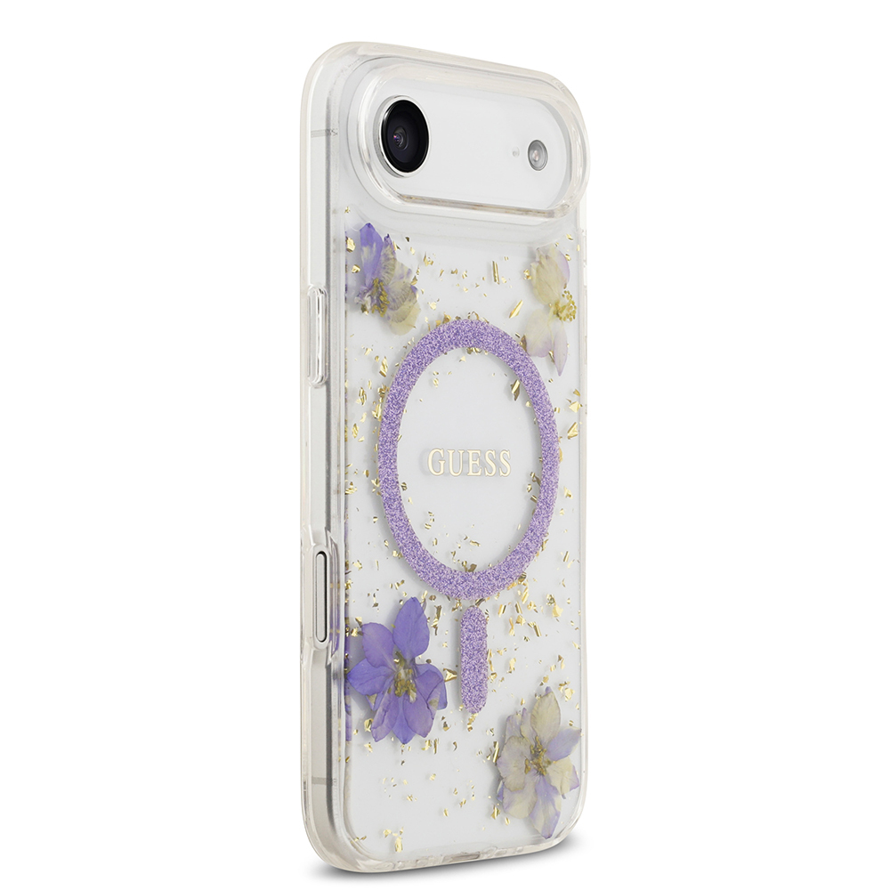 Apple iPhone 17 Air Kılıf Guess Orjinal Lisanslı M-safe Şarj Özellikli Transparan Resin Flowers Kapak - 6