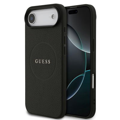 Apple iPhone 17 Air Kılıf Guess Orjinal Lisanslı M-safe Şarj Özellikli Yazı Logolu PU Deri Kapak Siyah