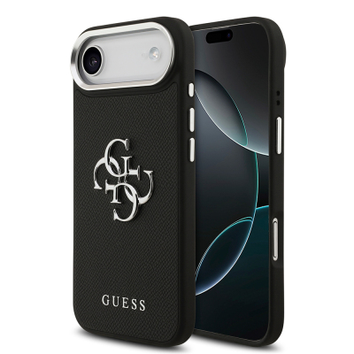Apple iPhone 17 Air Kılıf Guess Orjinal Lisanslı PU Deri 4G Büyük Metal Logo Dizaynlı Kapak Siyah