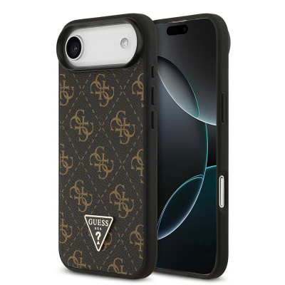 Apple iPhone 17 Air Kılıf Guess Orjinal Lisanslı PU Deri 4G Desenli Üçgen Logolu Kapak Siyah