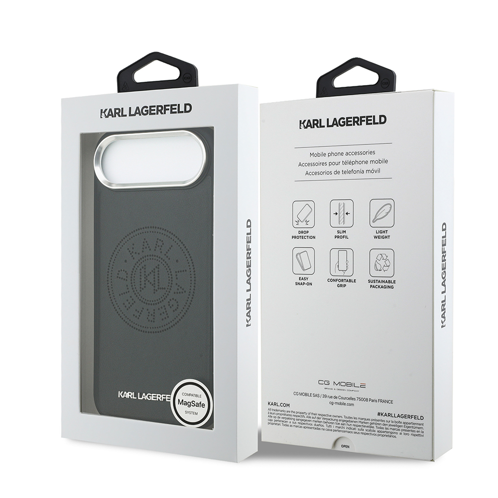 Apple iPhone 17 Air Kılıf Karl Lagerfeld Orjinal Lisanslı M-safe Şarj Özellikli Delikli Tasarım Metal Logolu PU Deri Kapak - 9