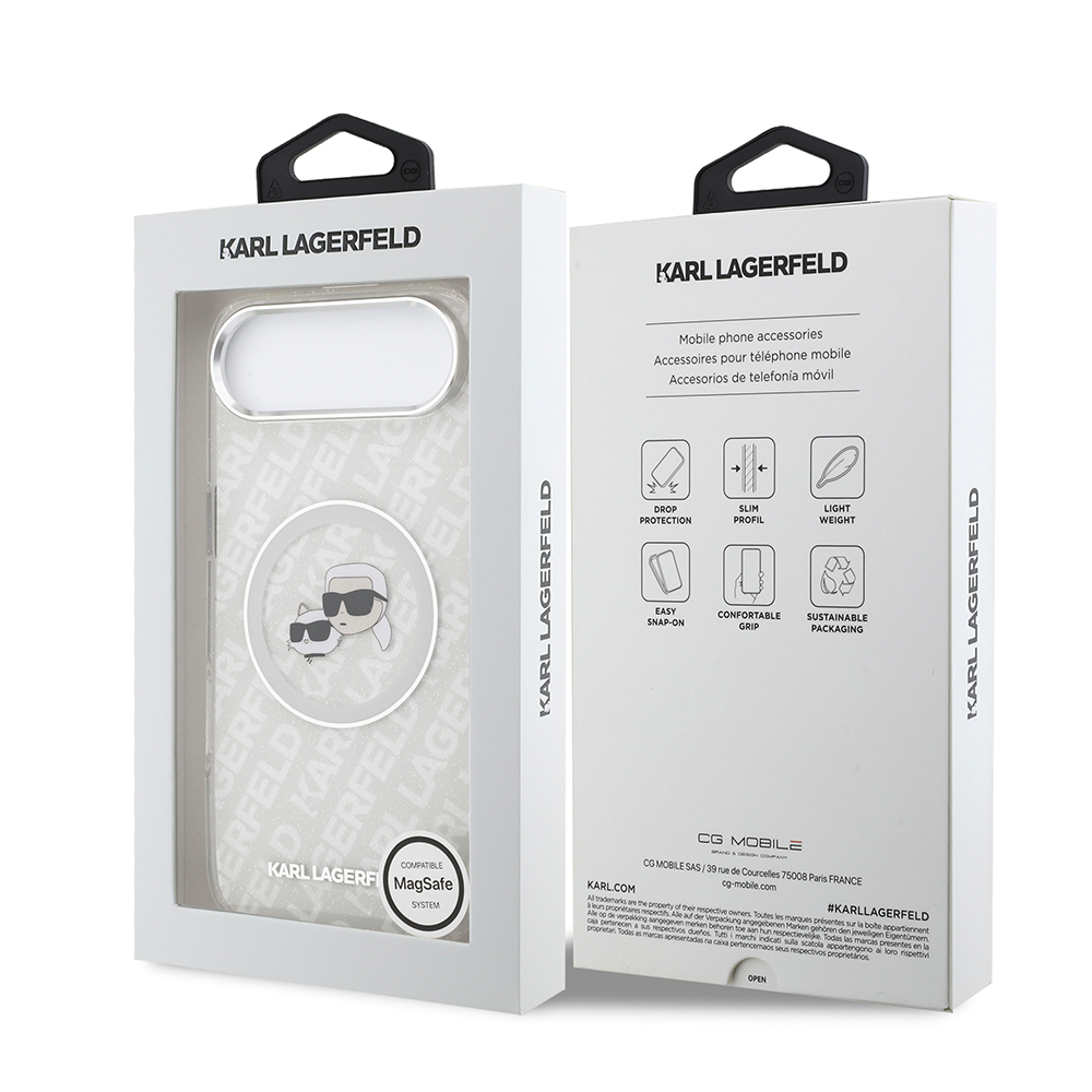 Apple iPhone 17 Air Kılıf Karl Lagerfeld Orjinal Lisanslı Parlayan Simli Karl & Choupette Heads Kapak - 25