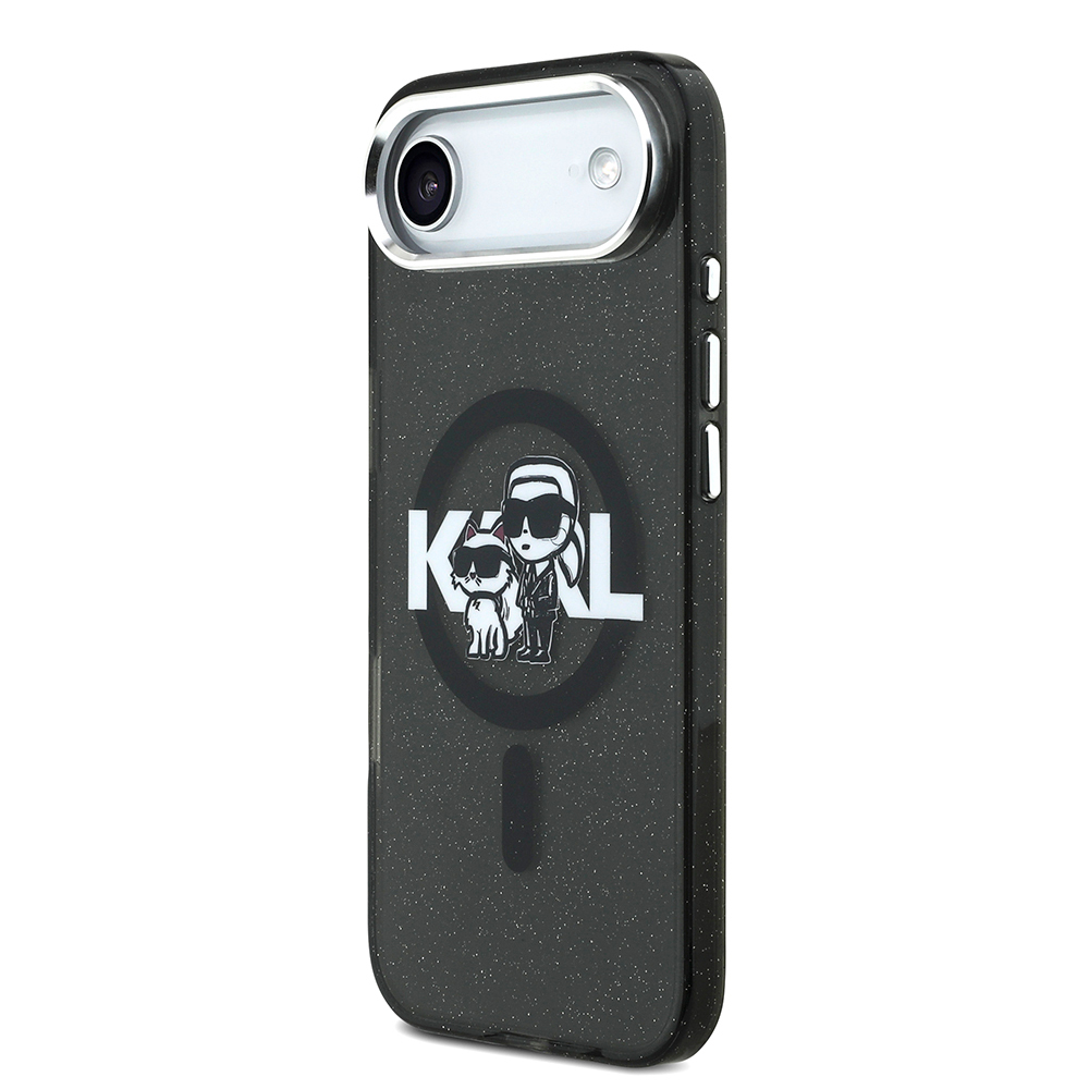 Apple iPhone 17 Air Kılıf Karl Lagerfeld Orjinal Lisanslı Parlayan Simli Karl & Choupette Sketch Logo Kapak - 3