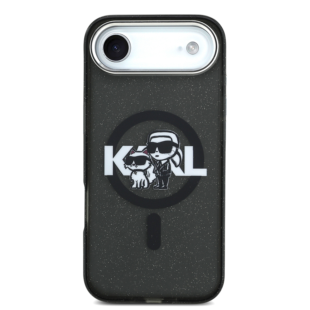 Apple iPhone 17 Air Kılıf Karl Lagerfeld Orjinal Lisanslı Parlayan Simli Karl & Choupette Sketch Logo Kapak - 4