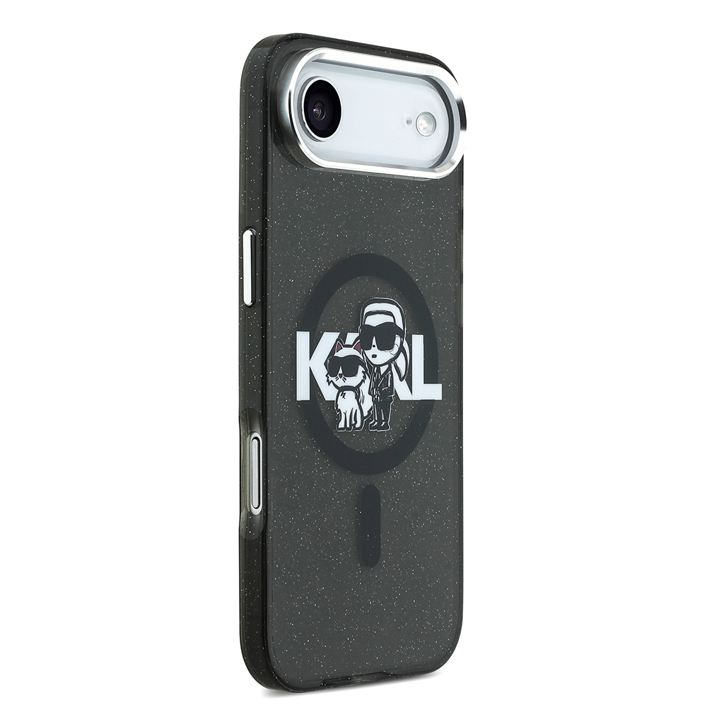 Apple iPhone 17 Air Kılıf Karl Lagerfeld Orjinal Lisanslı Parlayan Simli Karl & Choupette Sketch Logo Kapak - 5