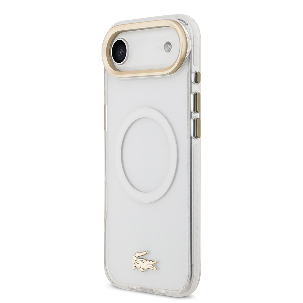 Apple iPhone 17 Air Kılıf Lacoste Orjinal Lisanslı M-safe Şarj Özellikli Gold Timsah Logolu Buzlu Kapak - 5