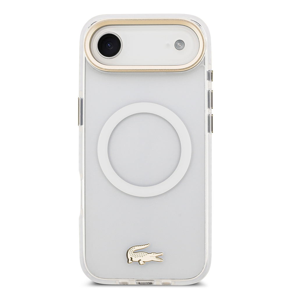 Apple iPhone 17 Air Kılıf Lacoste Orjinal Lisanslı M-safe Şarj Özellikli Gold Timsah Logolu Buzlu Kapak - 6