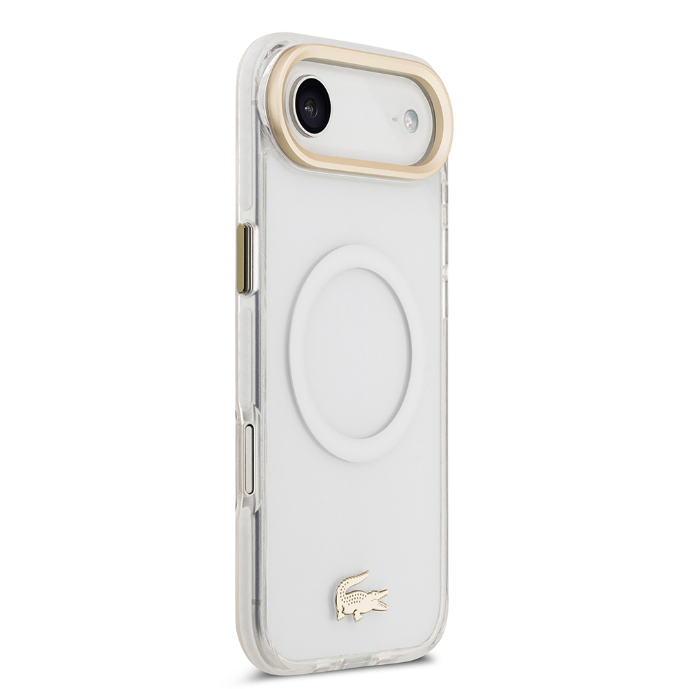 Apple iPhone 17 Air Kılıf Lacoste Orjinal Lisanslı M-safe Şarj Özellikli Gold Timsah Logolu Buzlu Kapak - 7