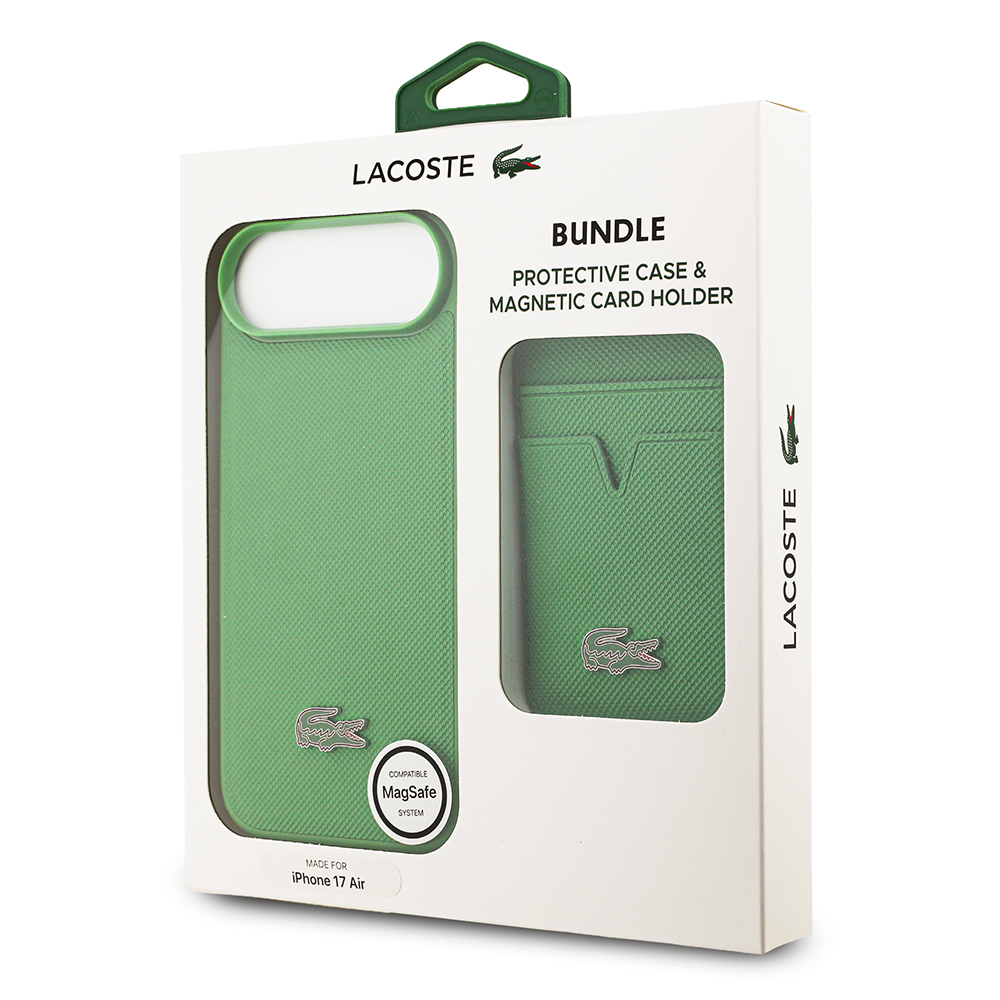Apple iPhone 17 Air Kılıf Lacoste Orjinal Lisanslı M-safe Şarj Özellikli PU Pike Desenli Metal Logolu Kartlıklı Kapak - 45