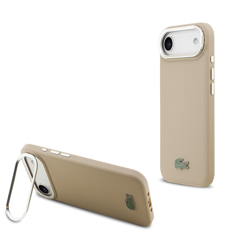 Apple iPhone 17 Air Kılıf Lacoste Orjinal Lisanslı M-safe Şarj Özellikli PU Pike Desenli Standlı Metal Logolu Kapak - 2