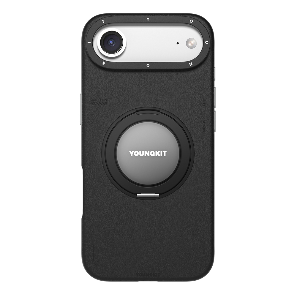 Apple iPhone 17 Air Kılıf M-safe Şarj Özellikli 360 Derece Standlı Basit Mat Deri Desenli Youngkit Tech Leather Serisi Kapak - 4