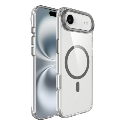 Apple iPhone 17 Air Kılıf M-safe Şarj Özellikli Airbagli Kamera Standlı Zore Azor Kapak Koyu Gri