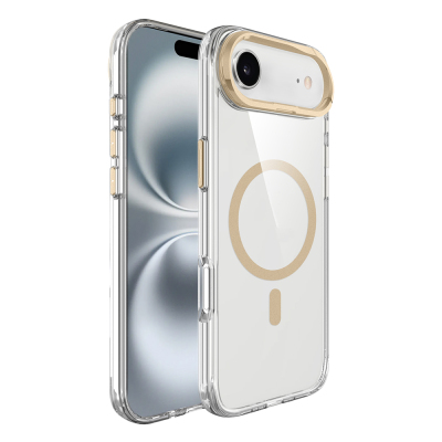 Apple iPhone 17 Air Kılıf M-safe Şarj Özellikli Airbagli Kamera Standlı Zore Azor Kapak Gold