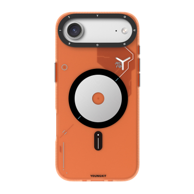 Apple iPhone 17 Air Kılıf M-safe Şarj Özellikli Disk Desenli Youngkit Disc Battle Kapak Turuncu