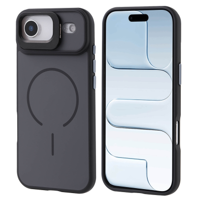 Apple iPhone 17 Air Kılıf M-safe Şarj Özellikli Kamera Standlı Zore Notron Kapak Siyah