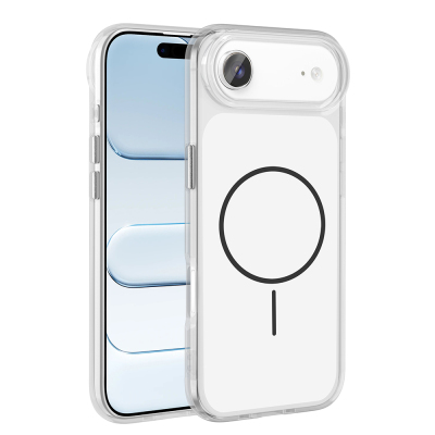 Apple iPhone 17 Air Kılıf M-Safe Şarj Özellikli Metal Buton Tasarımlı Zore İkonik Sert Silikon Kapak Beyaz