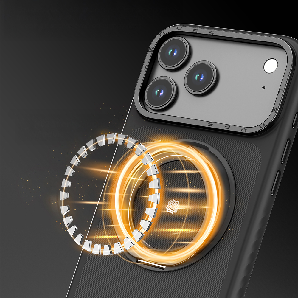 Apple iPhone 17 Air Kılıf M-safe Şarj Özellikli Metal Standlı Lenyes CK225 Kevlar Kapak - 9