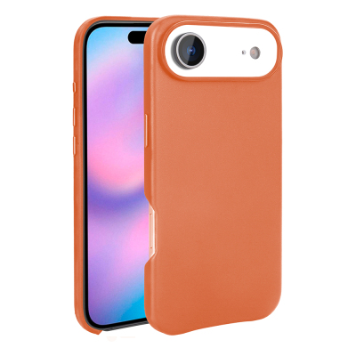Apple iPhone 17 Air Kılıf M-safe Şarj Özellikli PU Deri Görünümlü Zore Kupra Kapak Turuncu