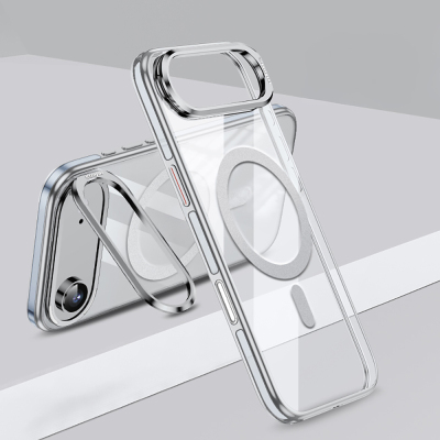 Apple iPhone 17 Air Kılıf M-safe Şarj Özellikli Wlons Standlı Efsane Kapak Gümüş