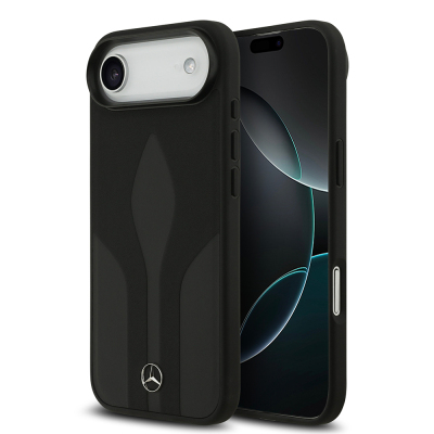 Apple iPhone 17 Air Kılıf Mercedes Benz Orjinal Lisanslı M-safe Şarj Özellikli Dokulu Desenli Deri Kapak Siyah