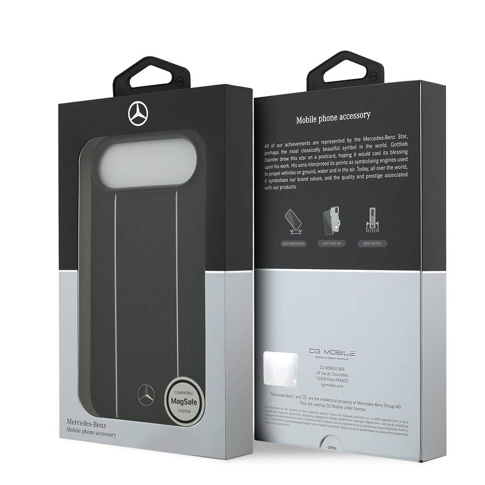 Apple iPhone 17 Air Kılıf Mercedes Benz Orjinal Lisanslı M-safe Şarj Özellikli Şeritli Yıldız Desenli Metal Logolu Deri Kapak - 9