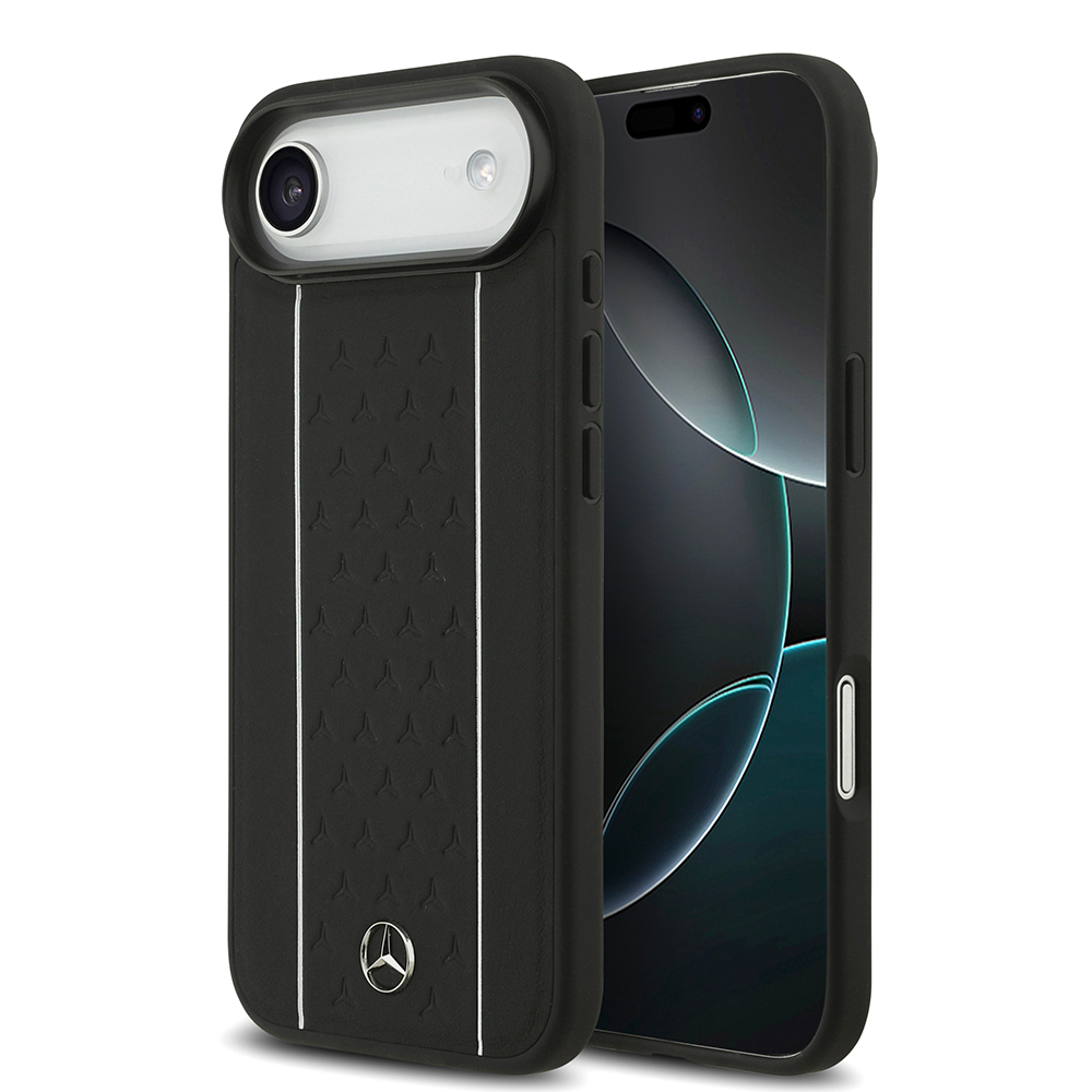 Apple iPhone 17 Air Kılıf Mercedes Benz Orjinal Lisanslı M-safe Şarj Özellikli Şeritli Yıldız Desenli Metal Logolu Deri Kapak - 2
