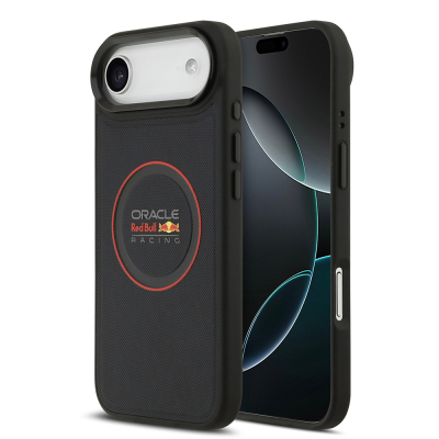 Apple iPhone 17 Air Kılıf Redbull Orjinal Lisanslı M-safe Şarj Özellikli Kırmızı Halka ve Logo Kabartmalı PU Deri Kapak Siyah