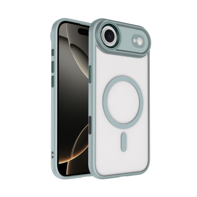 Apple iPhone 17 Air Kılıf Wireless Şarj Özellikli Zore Krom M-safe Silikon Kapak Gri