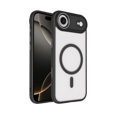 Apple iPhone 17 Air Kılıf Wireless Şarj Özellikli Zore Krom M-safe Silikon Kapak Siyah