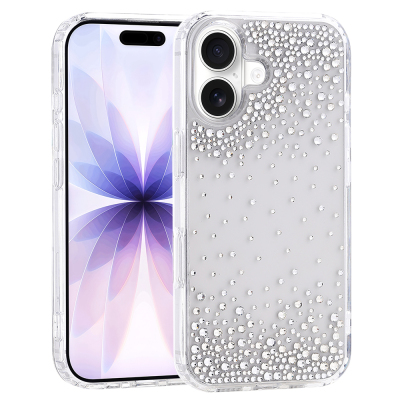 Apple iPhone 17 Case Airbag Design Drop Stone Embellished Transparent Zore Pera Silicone Cover Şeffaf