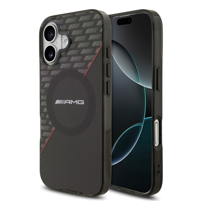 Apple iPhone 17 Case AMG Original Licensed M-Safe Charging Feature Double Layer Red Cross Striped Cover Black-Red