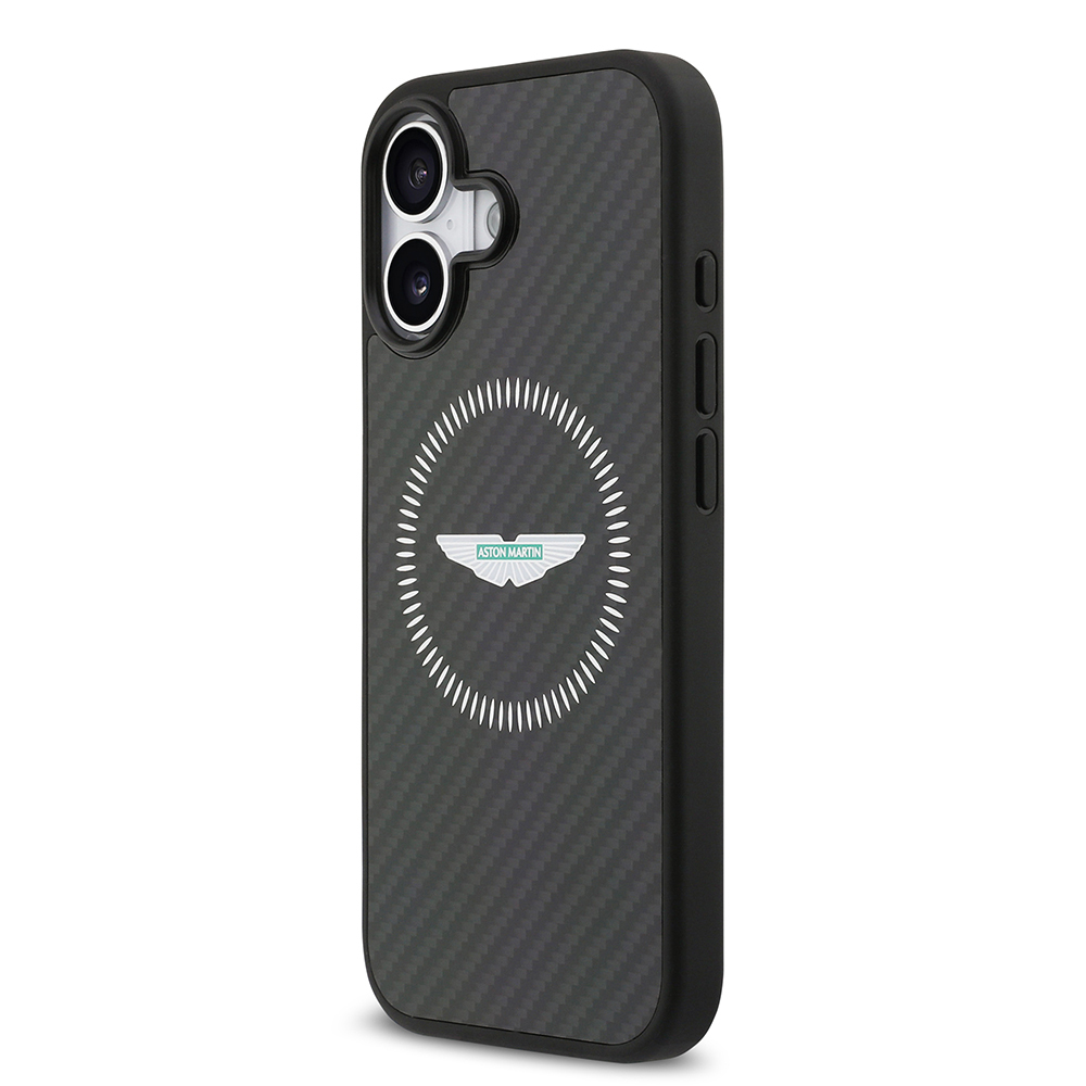 Apple iPhone 17 Case Aston Martin Original Licensed Carbon Fiber Kevlar Cover M-Safe Charging Feature - 3