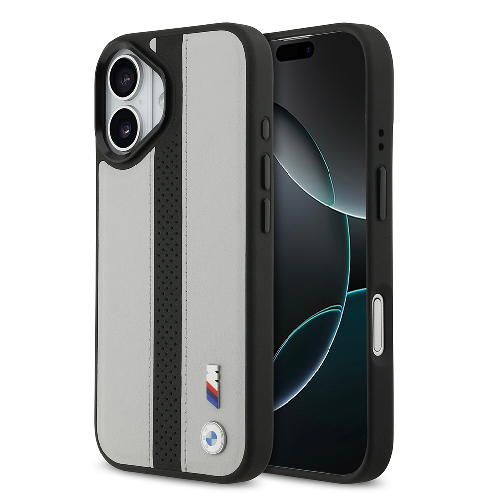 Apple iPhone 17 Case BMW Original Licensed M-safe Charging Feature Leather Back Surface Metal Logo Perforated Strip Design Cover - 1