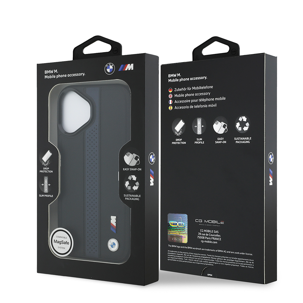 Apple iPhone 17 Case BMW Original Licensed M-safe Charging Feature Leather Back Surface Metal Logo Perforated Strip Design Cover - 18