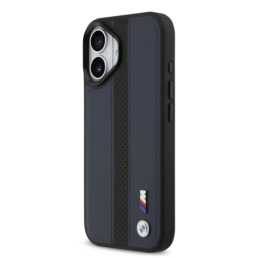 Apple iPhone 17 Case BMW Original Licensed M-safe Charging Feature Leather Back Surface Metal Logo Perforated Strip Design Cover - 19