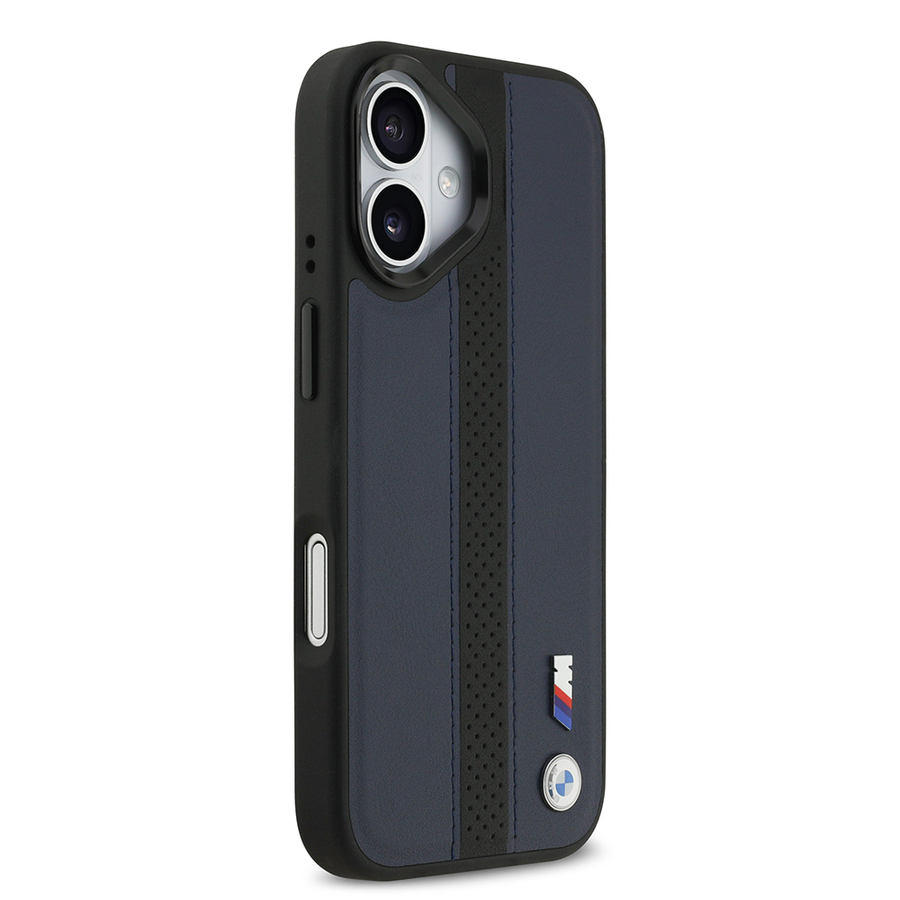 Apple iPhone 17 Case BMW Original Licensed M-safe Charging Feature Leather Back Surface Metal Logo Perforated Strip Design Cover - 21