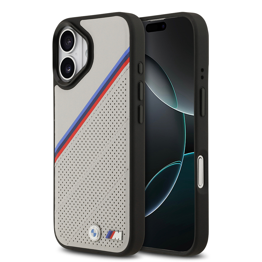 Apple iPhone 17 Case BMW Original Licensed M-Safe Charging Feature M Logo Three Stripe Perforated Leather Cover - 2