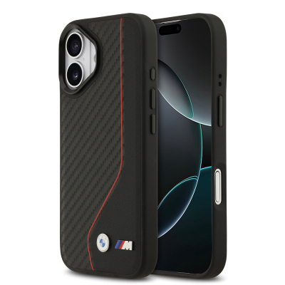 Apple iPhone 17 Case BMW Original Licensed M-Safe Charging Feature Metal BMW and M Logo PU Carbon Design Cover Red