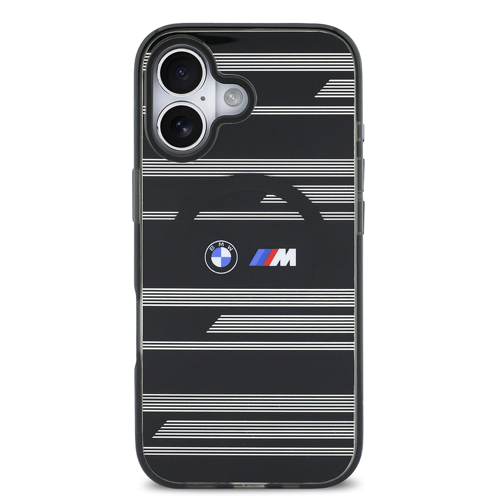 Apple iPhone 17 Case BMW Original Licensed M-Safe Charging Feature Metal Camera Button Horizontal Stripe M Design Cover - 5