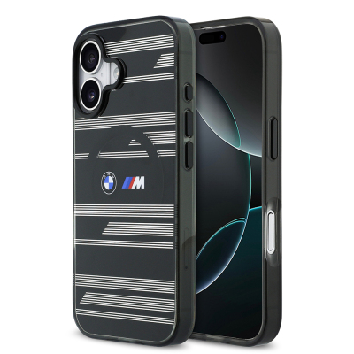 Apple iPhone 17 Case BMW Original Licensed M-Safe Charging Feature Metal Camera Button Horizontal Stripe M Design Cover Black